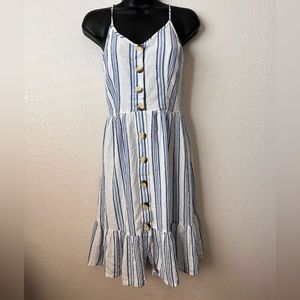 Japna Blue, White & Gold Striped dress SMALL